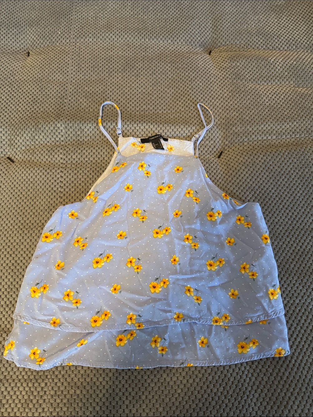 Forever 21 White Halter Crop Top with Yellow Floral Print